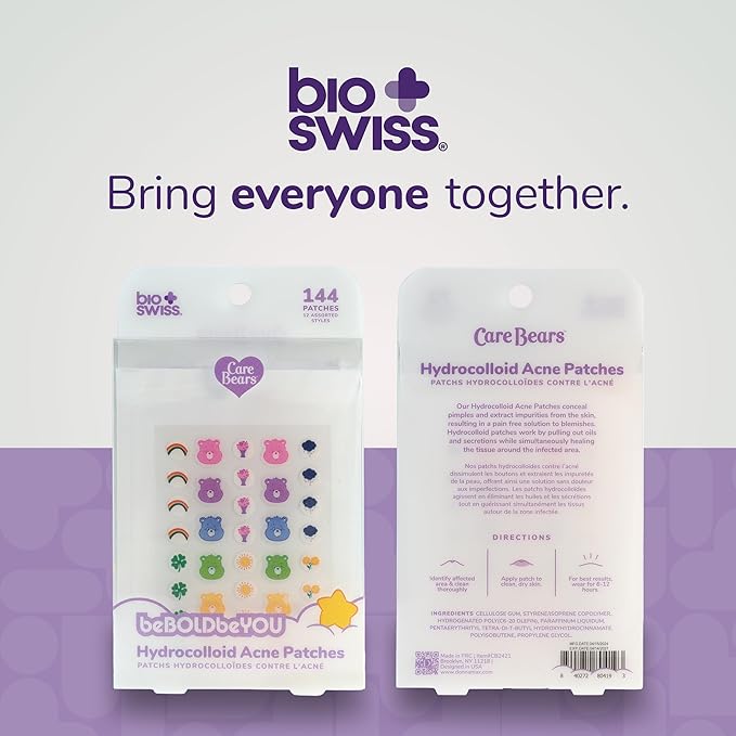 BioSwiss Pimple Patches, Care Bears Printed Acne Patch for Zits and Blemishes, Hydrocolloid Spot Stickers for Face and Skin, 144 Count