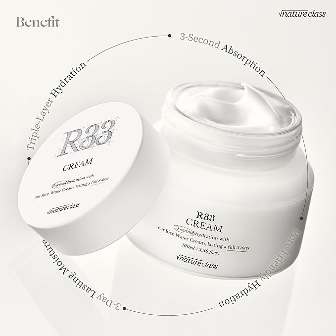 R33 Moisturizing Facial Cream with Rice-Peptide & Skin-Breathing Complex – Fast Absorbing Hydration, 72-Hour Lasting Moisture, Non-Comedogenic, Korean Skincare 3.38 fl.oz.