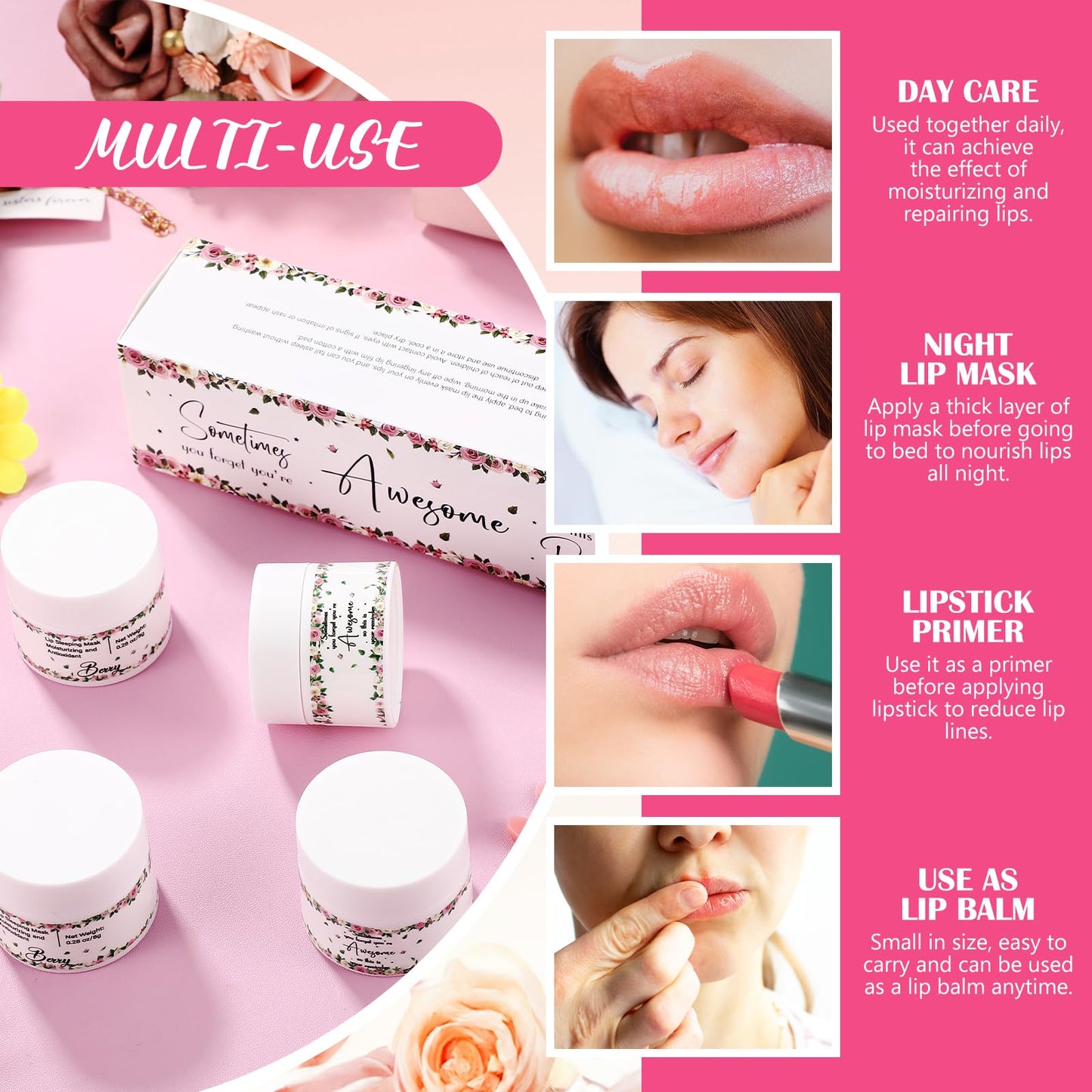 Linyuthia 4 Pcs Employees Appreciation Gifts Lip Sleeping Mask Set Appreciation Gifts for Coworkers Lip Mask Overnight Inspirational Lips Balm Deep Hydrating for Employees Staffs Teachers Coworkers