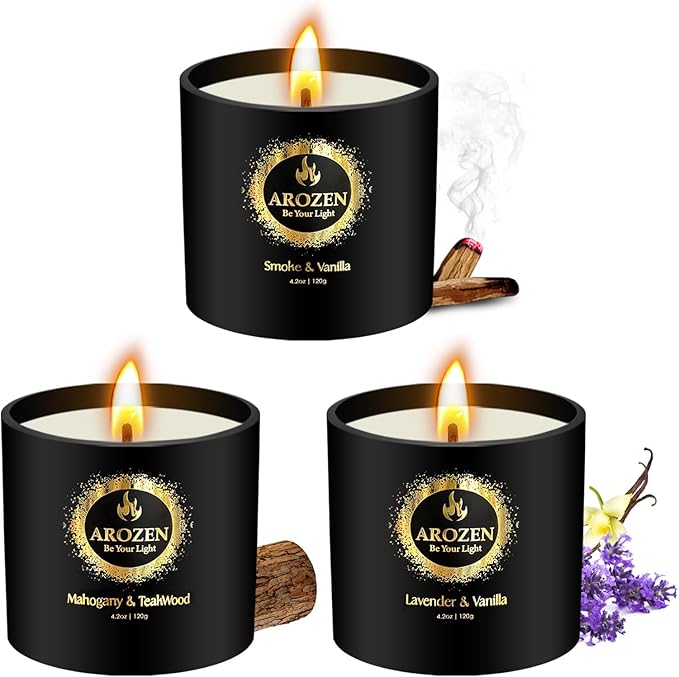 3 Pack Scented Candles Set | Men Candle Gift Set, Aromatherapy Scented Candles for Home, Gifts for Men Dad Fathers Day, Soy Candle of Lavender, Mahogany Teakwood & Smoke Vanilla,70H Burn Time
