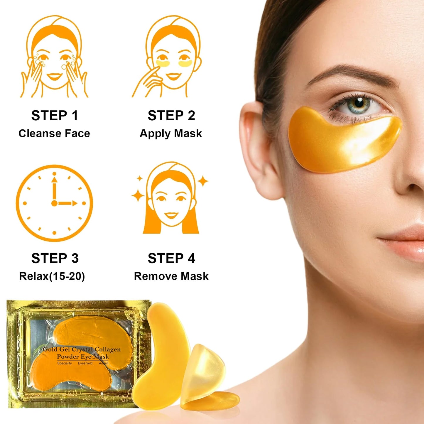 20 Pairs Lip Masks & Eye Masks,V- Face Lift Strap, 24K Gold Gel Crystal Collagen Eye Pads,Moisturizing Lip Mask Crystal Pads,Under Eye Patches for Dark Circles,Eye Bags, Wrinkles, Full face care