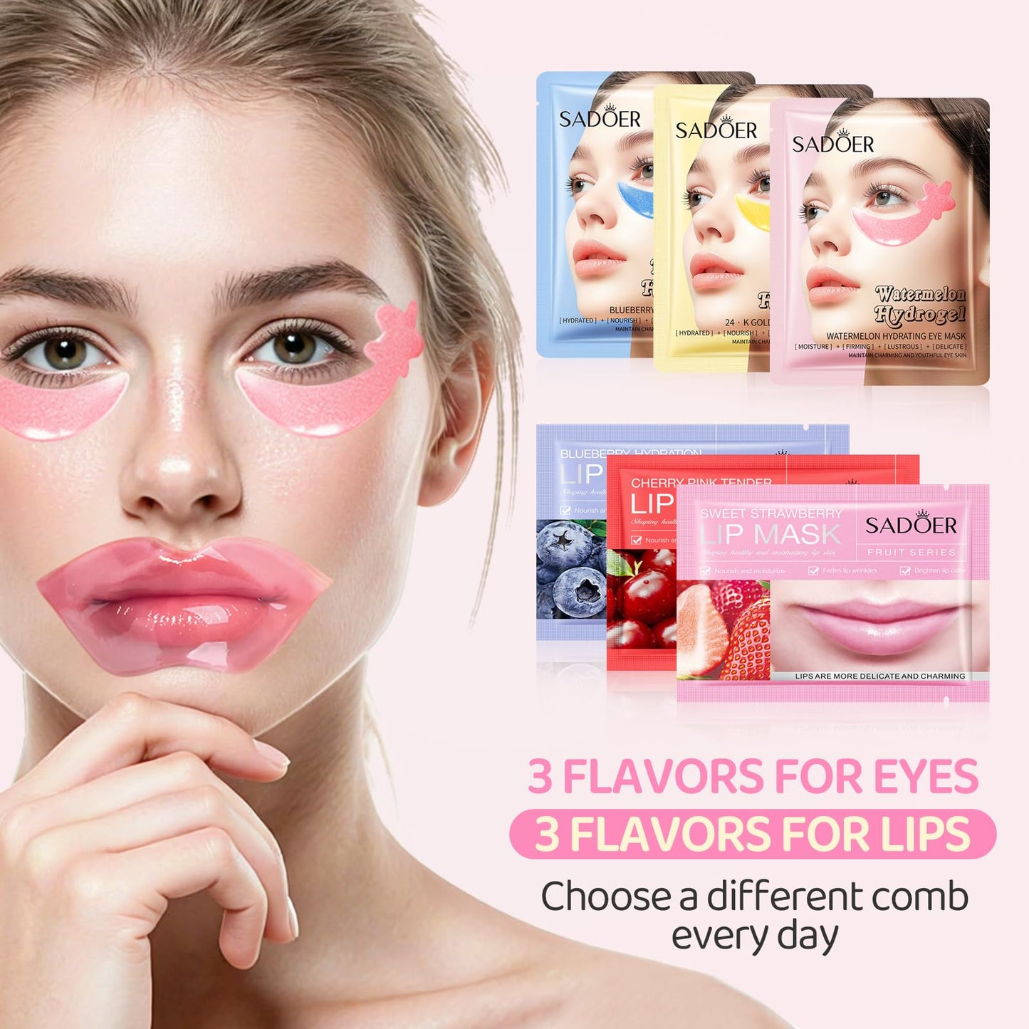 InfiniteRelax 30PCS Lip Masks & Gel Eye Masks,Crystal Collagen Eye Patches for Puffy Eyes, Moisturizing& Reducing Fine Lines Dark Circle Eye Patches for Women Men