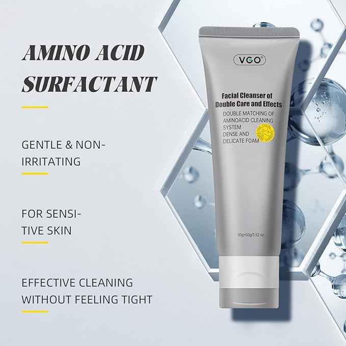 VGO Facial Cleanser, Daily Face Wash of Double Care and Effects, Cleansing Mud Mask & Amino Acid Cleansing All in One Gentle Face Cleanser, 3.52 Oz