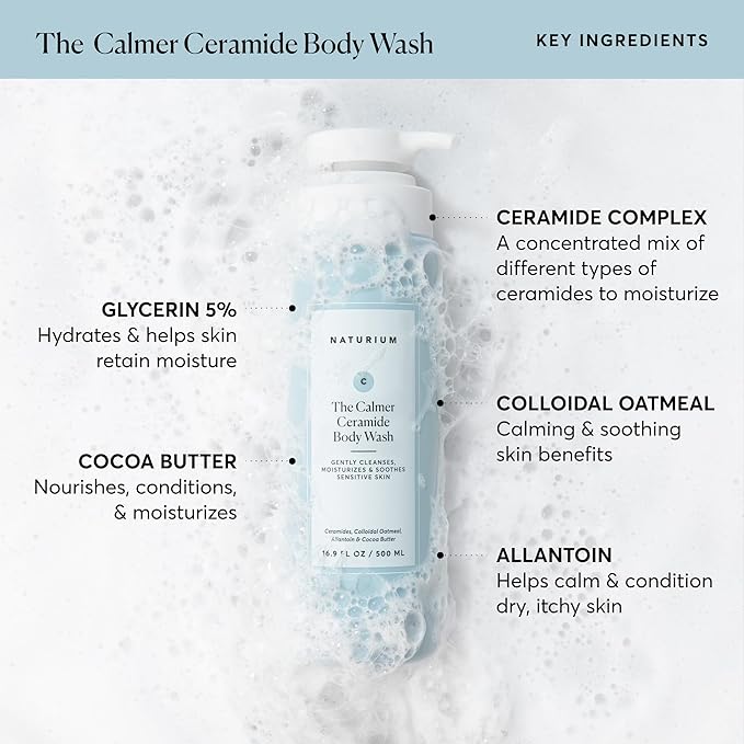 Naturium The Calmer Ceramide Body Wash, Frangrance-Free, Cleansing & Moisturizing for Dry, Sensitive Skin, Dermatologist-Tested, Paraben & Cruelty-Free, 16.9 oz