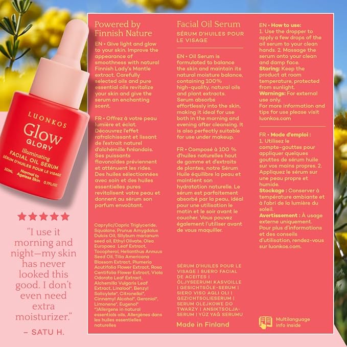 Glory Oil Face Serum 20ml – Brightening & Moisturizing Serum for Normal & Aging Skin, Nourishing Plant-Based Formula for Radiant, Hydrated Skin – Day & Night Use