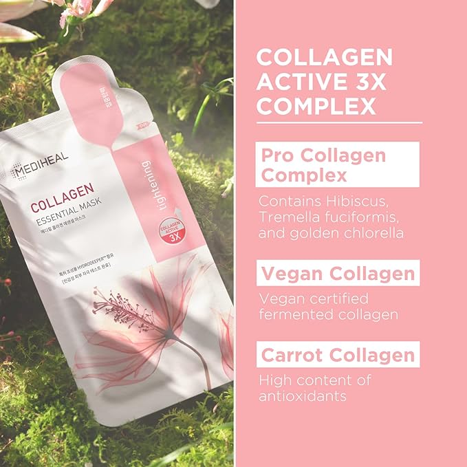 Mediheal Official Best Korean Sheet Mask - Collagen Teatree Essential Face Mask 20 Sheets Lifting Firming Calming Soothing For All Skin Types
