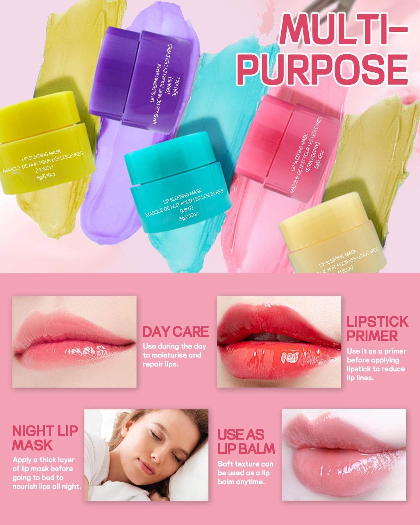 Lip Sleeping Mask Set-5 Pcs Lip Balm Hydrating Lip Mask Overnight Lip Treatment Care for Dry Cracked Lips,Day &Night Moisturize &Nourish Korean Lip Gloss Women to Improve Lip Color With Shea Butter