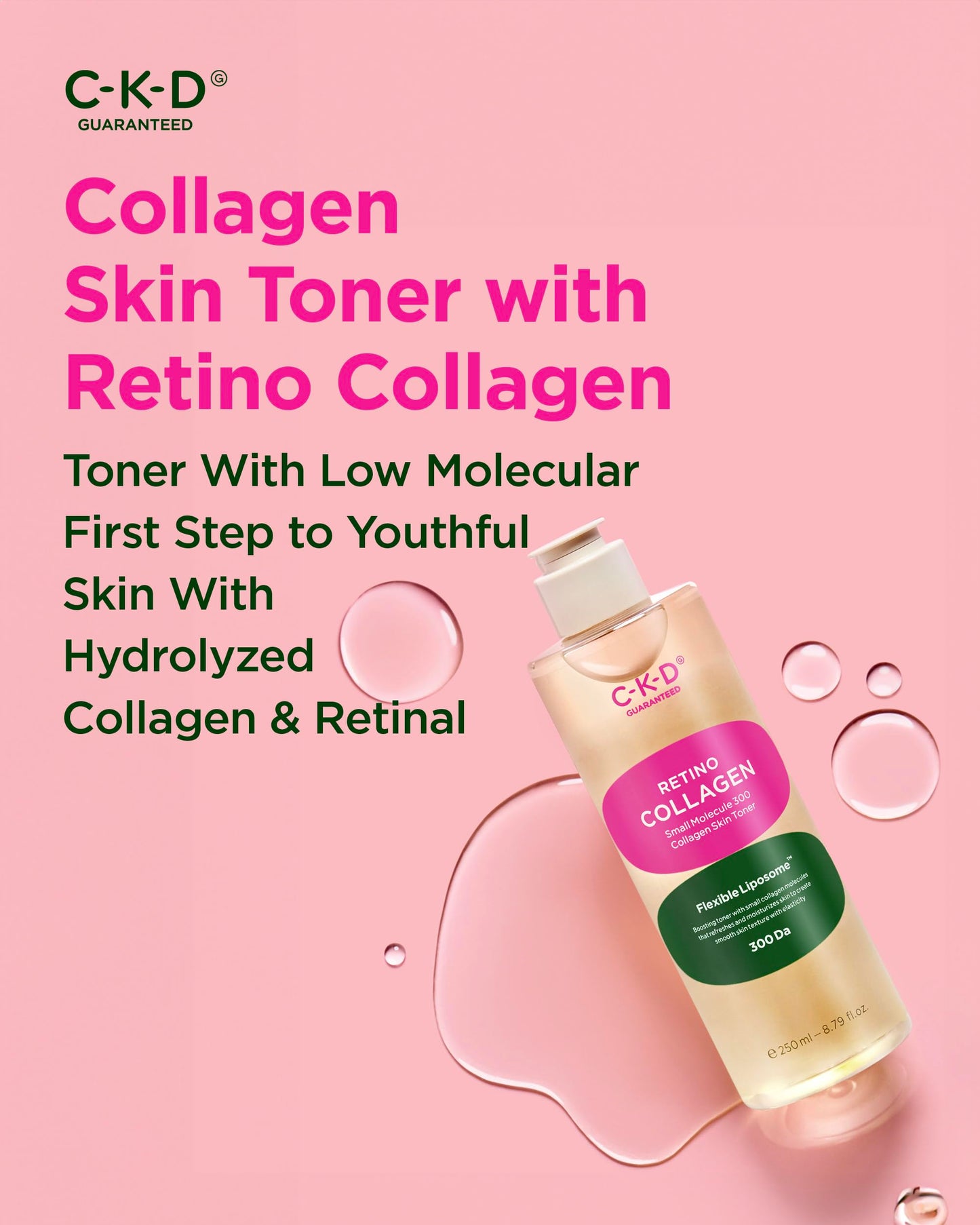 CKD Retino Collagen Skin Toner - Gentle Daily Korean Toner for Hydrating and Smoothing and Skin Texture Improvement. Suitable for Sensitive and Dry Skin. Korean Skin Care. 8.79 fl oz