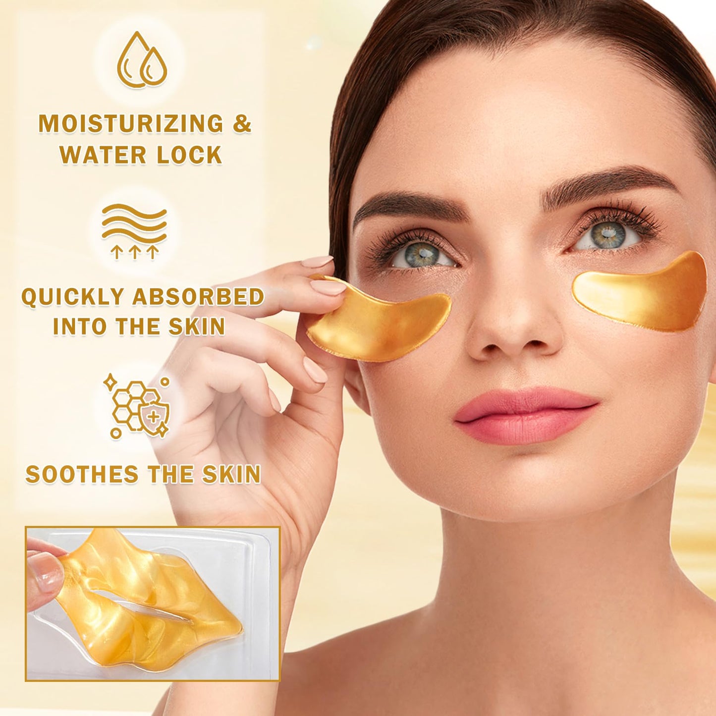 CAHIUYOA 30PCS Lip Mask & Eye Mask 24k Gold Under Eye Patches for Puffy Eyes and Dark Circles Effectively Moisturizing the Lip and Eye Skin Reducing Fine Lines