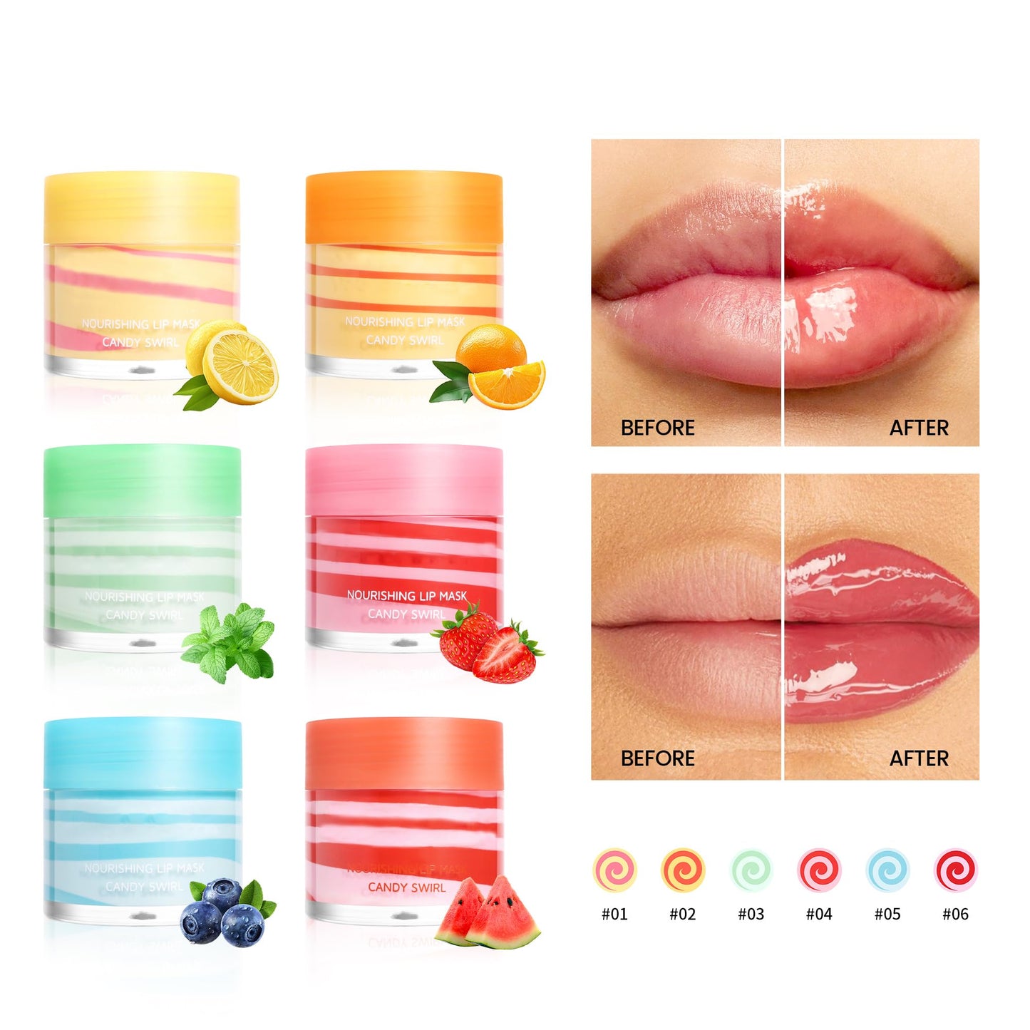 BEUKING Nourishing Lips Mask with Candy Swirl, Moisturizing & Hydrating Lip Mask, Colored Fruity Lip Balm, Smooth Lip Lines Anti-chapped Lip Cream Long Lasting Lip Tint For Lip Care (06# Dark Red)