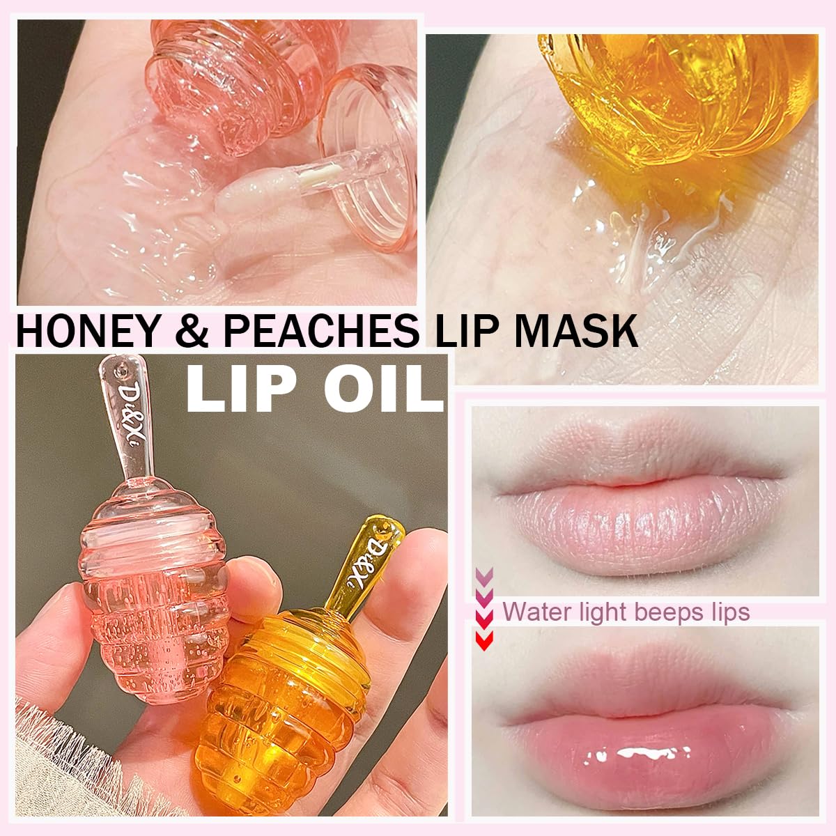 2 PCS Moisturizing Honey Pot Lip Oil Lip Gloss Lip Balm, Moisturizing Propolis Sleeping Lip Mask Hydrating & Prevention Dry, Winter Lip Care Products(Peach+Honey)