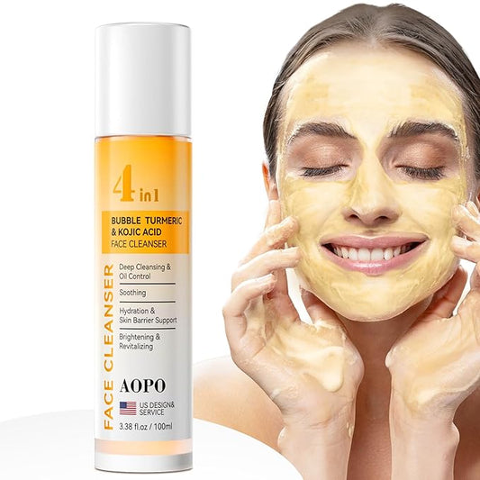 4 in 1 Bubble Turmeric & Kojic Acid for Face Cleanser - Turmeric Face Wash Foaming Cleanser - Exfoliation Deep Cleansing of Facial Skin - Suitable for Sensitive Skin - 3.38OZ