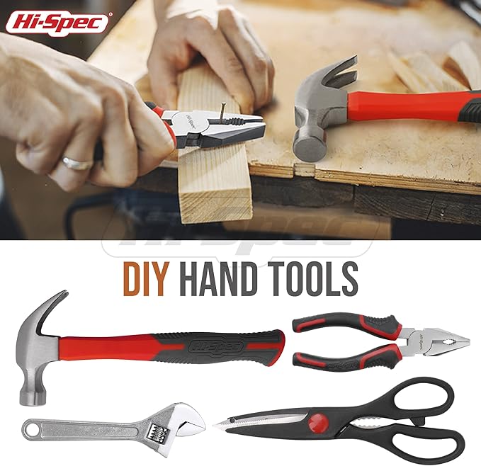Hi-Spec 54pc Red Household Tool Kit – Essential DIY Hand Tool Set with Toolbox for Home, Garage, Office, Basic Repairs, First Apartment, New Home & Everyday Home Improvement