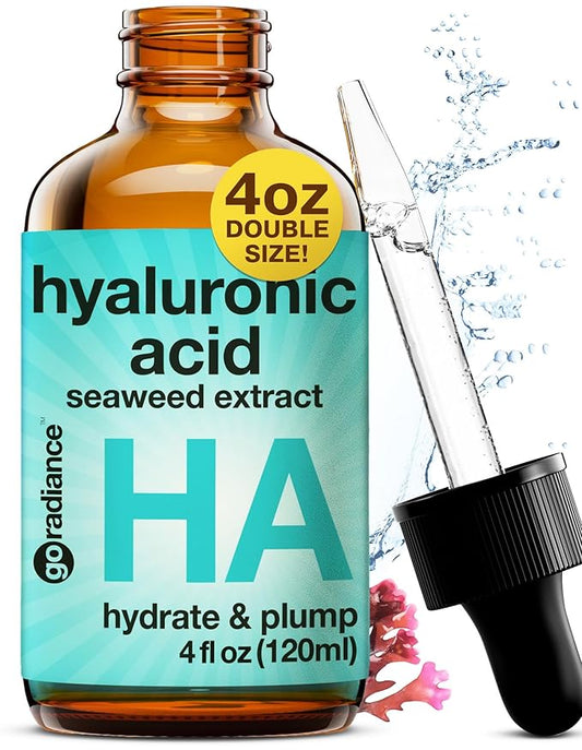 Double Size (4OZ) Hyaluronic Acid Serum for Face 3.5%, Hyaluronic Acid Moisturizer, Hydrating Serum for Face, Moisturizing Hyaluronic Acid Serum with Seaweed and Chamomile, Glow Face Serum for Women