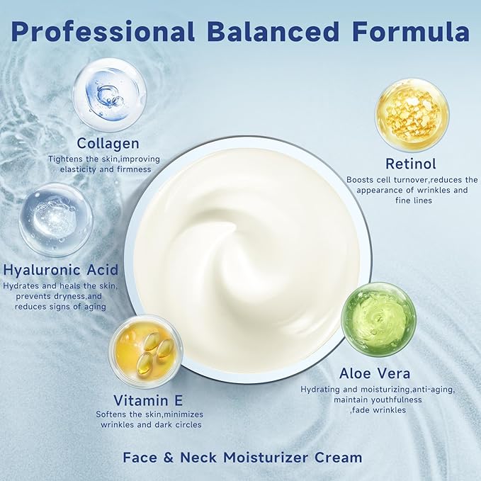Retinol Cream for Face, Collagen Neck Creams for Tightening and Firming, Anti Aging Facial Moisturizer for Women & Men, Instant Face Lift Wrinkle Cream with Glycolic Acid Pads