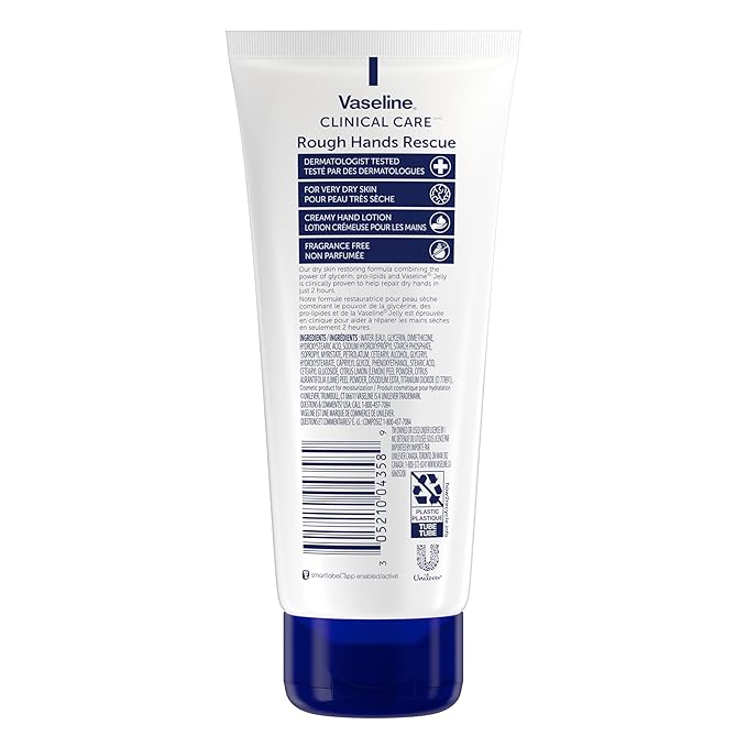 Vaseline Clinical Care Rough Hands Rescue - Healing Hand Cream for Dry, Cracked Hands Jelly, Hand Lotion for Women & Men, Fragrance Free, 3.4 Oz (Pack of 2)