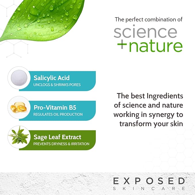 Exposed Skin Care Acne Facial Cleanser – Gentle Salicylic Acid Face Wash for Acne-Prone Skin – Pore Clarifying Wash for Teens & Adults, All Skin Type