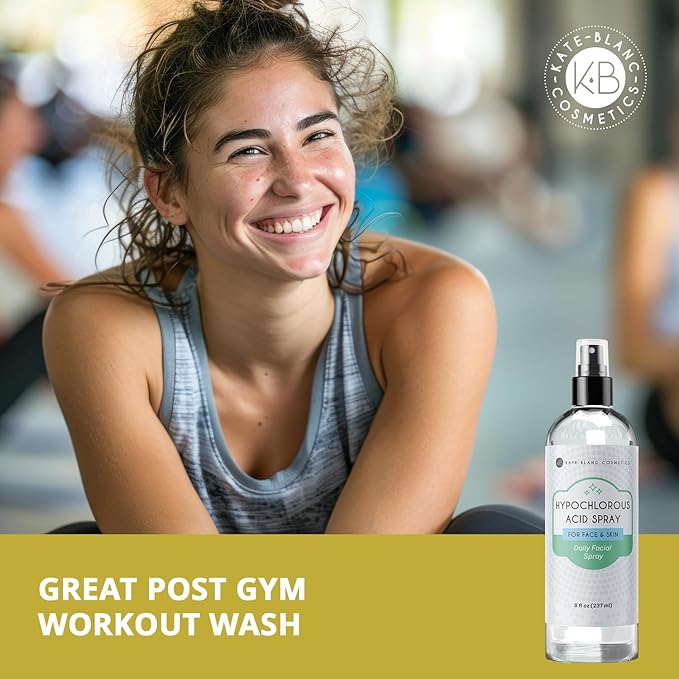 Kate Blanc Cosmetics Hypochlorous Acid Spray for Face and Skin. Gentle Facial Cleanser for Acne-Prone & Sensitive Skin with .02% HOCl (8oz)