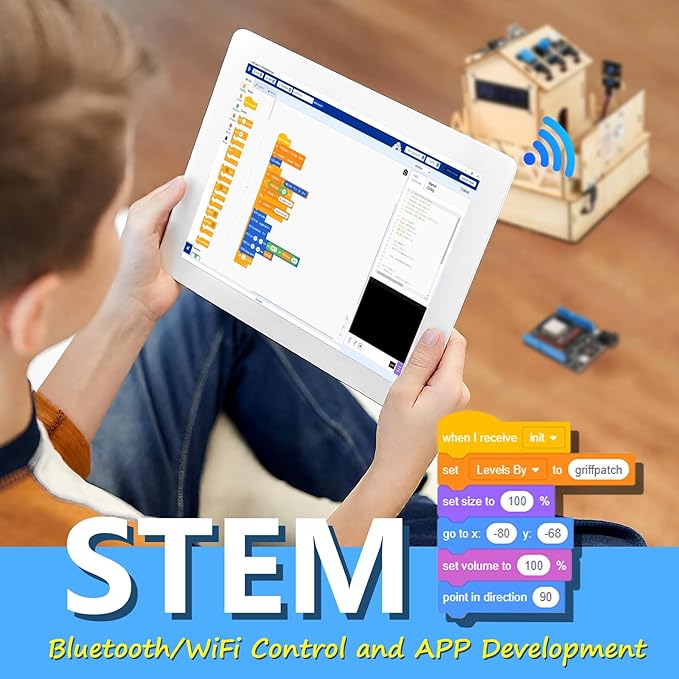 ESP32 IOT Smart Home Starter Kit for Arduino IDE, Educational STEM Kit Toys for Kids Age 10+, 3D Wooden Puzzles House DIY Sensor Science Kit Electronics Auto Engineering Coding Set for Adults Teens