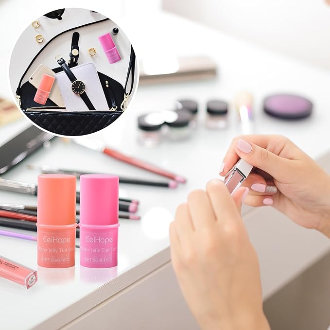 Cooling Water Jelly Tint, Makeup Lip Tint Jelly Blush Stick, Jelly Blush Stick Lip Stain, Sheer Lip & Cheek Stain, 1,000+ Swipes Per Stick, Vegan, Cruelty Free, Buildable Watercolor Finish (Rose Pink)