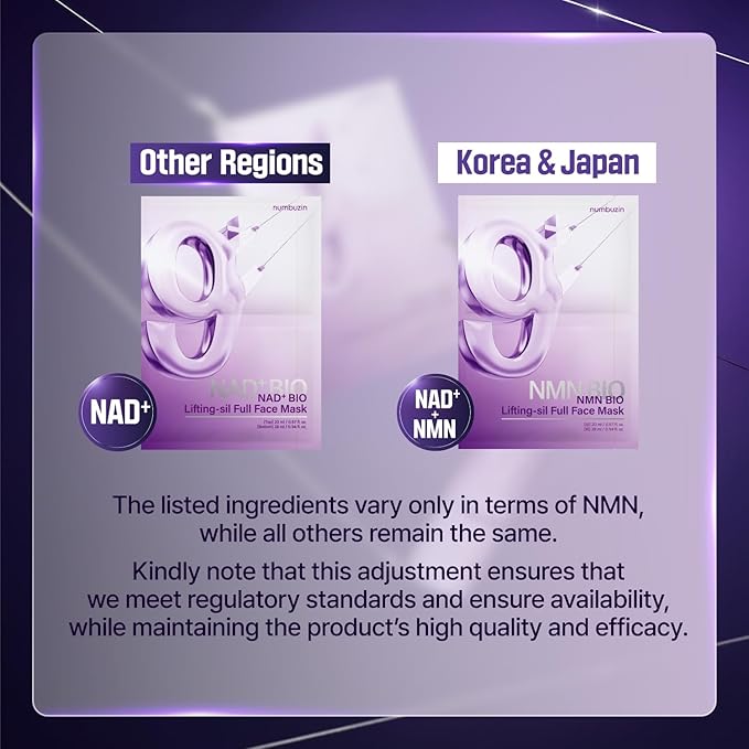 numbuzin No.9 Sheet Mask | NAD+ BIO Lifting-sil Full Face Mask | Improves Jawline, Jowls, Wrinkles, Neck Lines | Peptides, NAD+, Collagen | Skin Firmness | 4 Sheets + Lifting Band