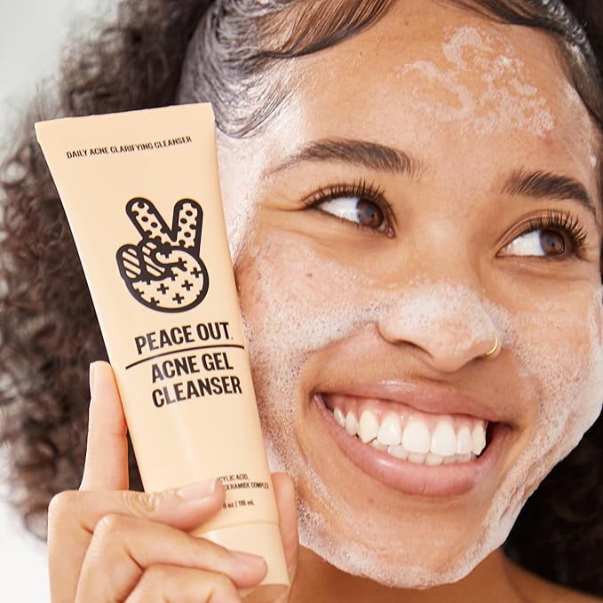 PEACE OUT Skincare Acne Gel Cleanser, Boost Skin Barrier and Help Diminish Blemishes, Daily Acne Face Wash with Salicylic Acid for Men and Women, 4 fl oz