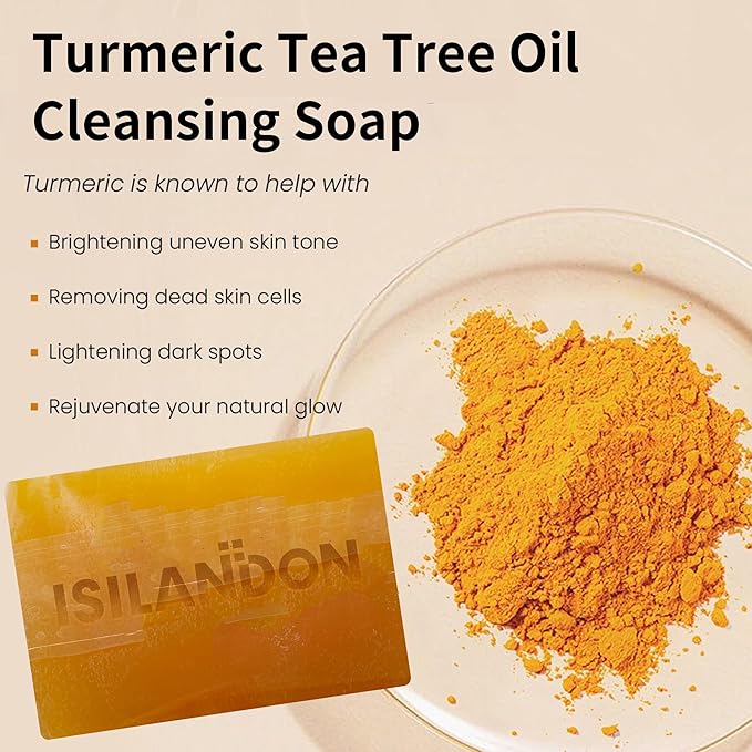 ISILANDON Turmeric and Tea Tree Oil Cleansing Soap Infused with Aloe, Bamboo Charcoal & Nourishing Oils
