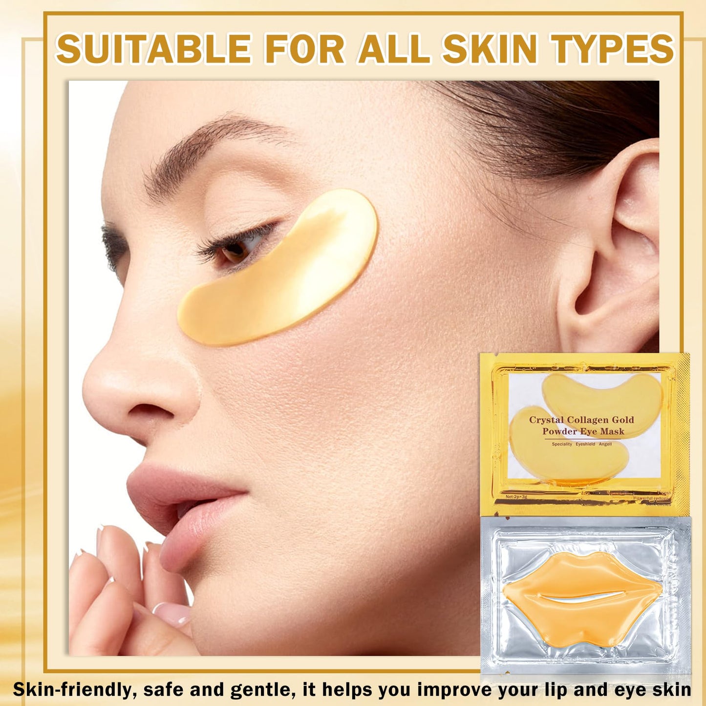 CAHIUYOA 30PCS Lip Mask & Eye Mask 24k Gold Under Eye Patches for Puffy Eyes and Dark Circles Effectively Moisturizing the Lip and Eye Skin Reducing Fine Lines