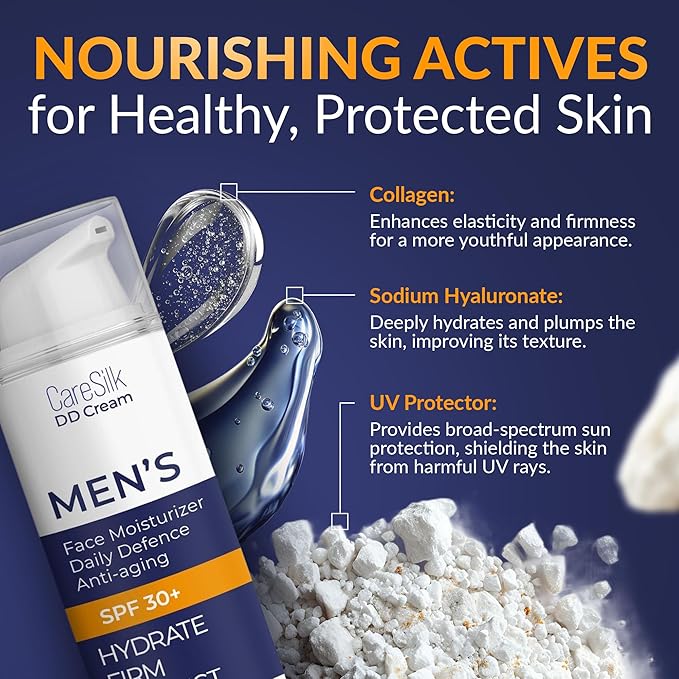 DD Cream Face Moisturizer SPF 30+ – Daily Defense with Hyaluronic Acid, Collagen & Peptides – Lightweight, Fragrance-Free, Reef Safe – 1.7 fl oz (1.7, Men)