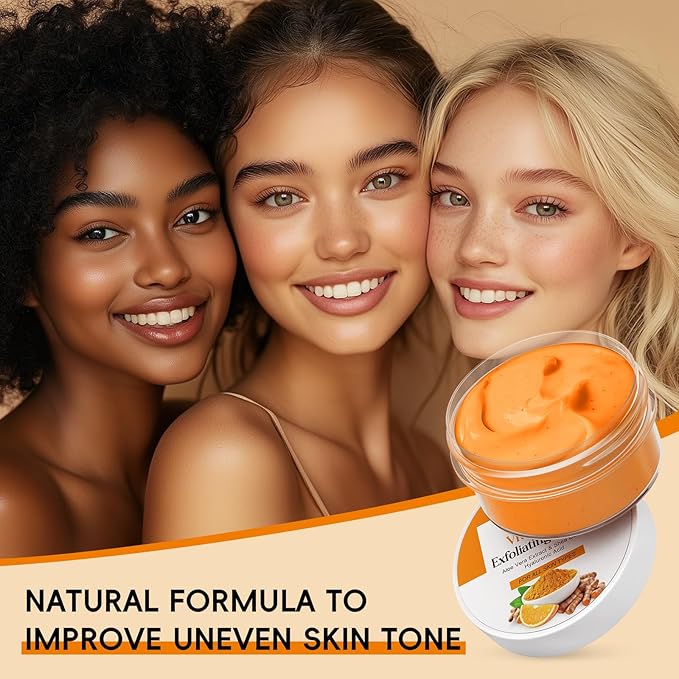Turmeric Vitamin C Face Scrub Cream, Micro Particles Facial Scrub Exfoliating Clears Blackheads, Improve Dark Spot, with Walnut Shell Powder, Shea Butter Extract -3 PCS