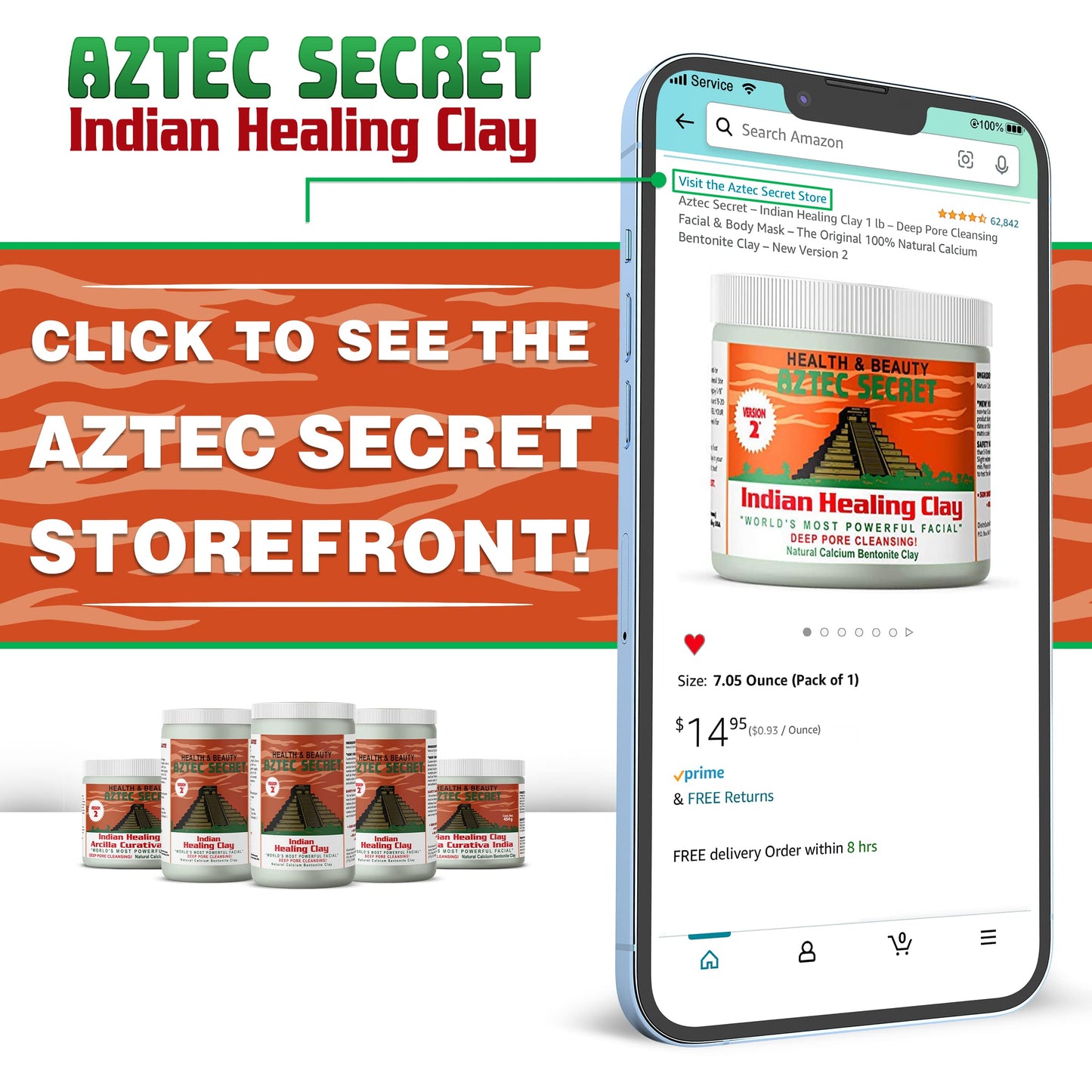 Aztec Secret Aztec Clay Premium Mask Set by Etana Beauty – All-In-One Kit Includes 1lb Indian Healing Clay, 16oz Bragg's Apple Cider Vinegar, Natural Bamboo Bowl, Stir, Scoop, Brush & Tote