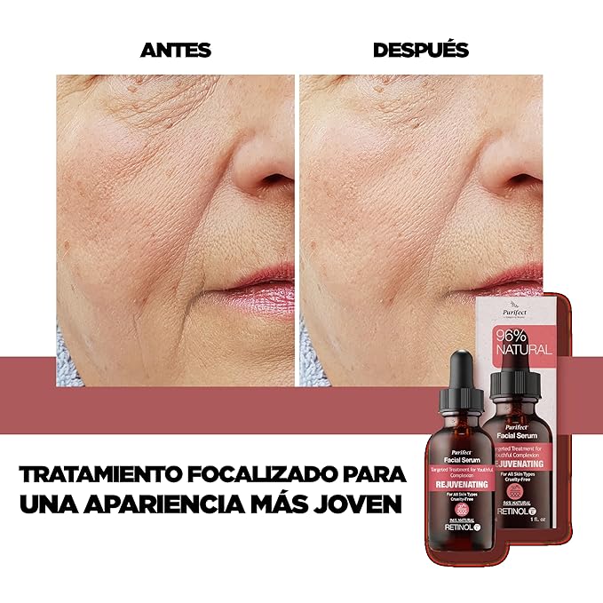 96% NATURAL RETINOL Facial Serum for Anti Aging Skin Care Targets Wrinkles Dark Spots Acne with Vitamin A E Arginine 30ml 1fl oz - Non-Greasy and Fast Absorbing Formula PURIFECT MADE IN USA