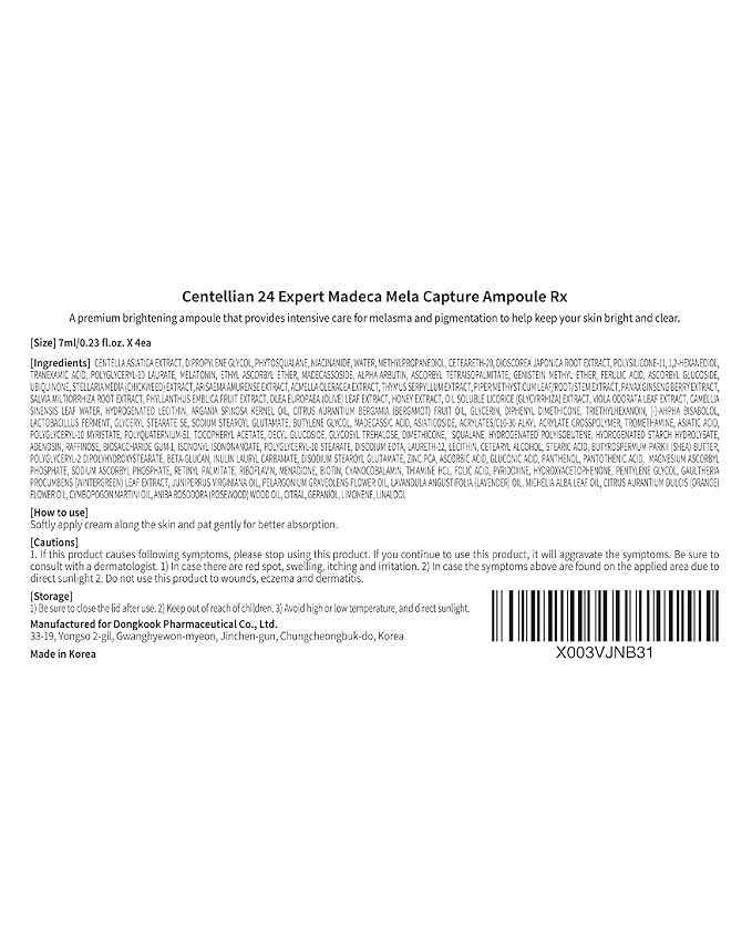 Centellian 24 Expert Ampoule (Season 2, 0.2fl oz x 4 pcs) - Korean Serum for Face. Soothing, Even Tone, Dry Sensitive Skin. TECA, Centella Asiatica, Gotu Kola