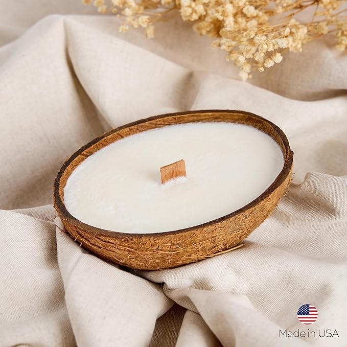 Scented Candles Clearance, Wooden Wick Soy Candles in Coconut Shell Relaxation Gifts for Women, Decor for Home, Room Decor Natural Non Toxic (Tropical Sunset)