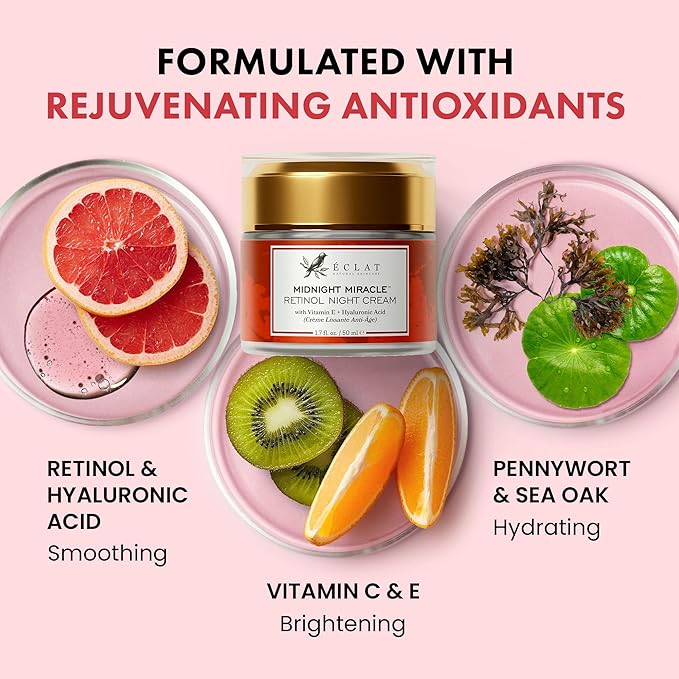 Eclat Skincare Retinol Night Cream – 2.5% Retinol & Hyaluronic Acid Face Moisturizer for Wrinkles, Fine Lines & Hydration – Firming Anti Aging Cream for Smooth, Radiant Skin 1.7 fl oz