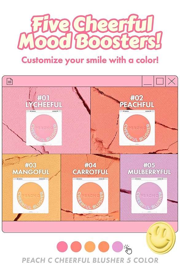 Cheerful Blusher | Peach Blush for Cheeks Powder (02 Peachful) 14 Oz