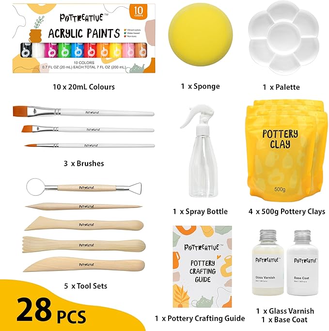 POTTREATIVE Air Dry Clay Pottery Kit - Home DIY Pottery Starter Kits with Air-Dry Clay，Sculpting Pottery Tools and Step-by-Step Guide - Great for Date Night, Arts Crafts Hobby