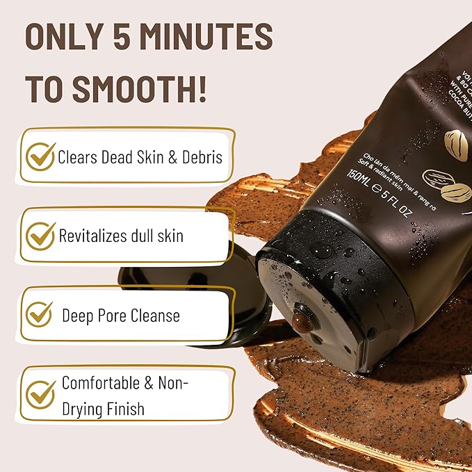 Cocoon Dak Lak Coffee Face Polish with Cocoa Butter & Safflower Oil. 100% Vegan Exfoliating Scrub for Smooth & Glowing Skins | Anti Blackheads, Enlarged Pores, Wrinkles & Fine Lines (5.07 fl oz)