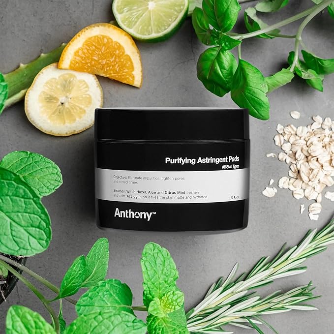 Anthony Witch Hazel Pads Pore Cleaner: 60 Count 2-Pack, Purifying Astringent Cleansing Toner Pads – Aloe Vera, and Citrus Mint, Eliminate Impurities, Minimize Pores and Control Shine
