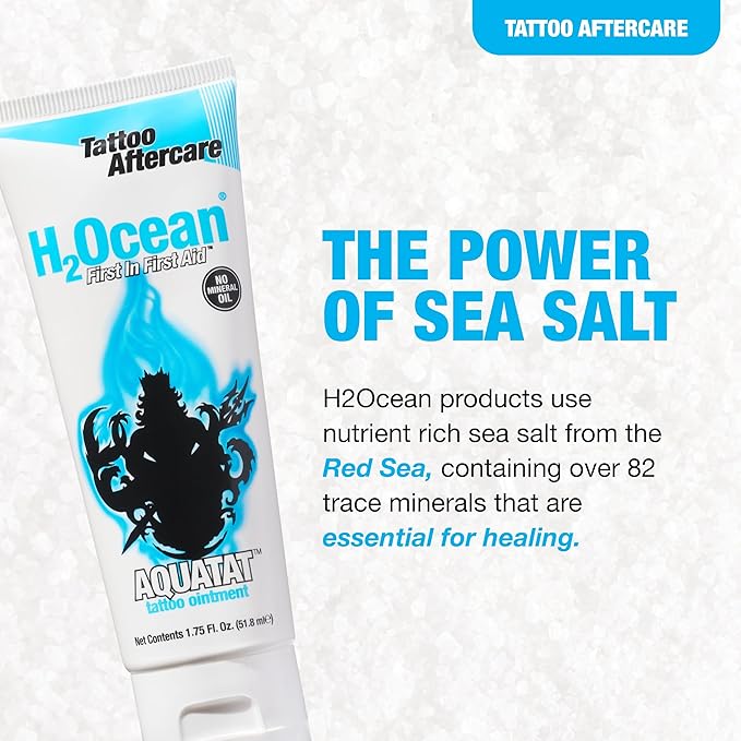 H2Ocean Aquatat Tattoo Healing Ointment - Tattoo Aftercare Cream for Tattoo Supplies - Fragrance- & Dye-Free Tattoo Care Ointment with Vitamins A & B - 1.75 oz
