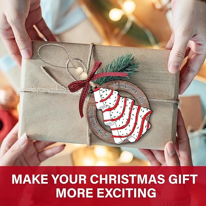 Christmas Tree Cake Ornament 2025 - Funny Food Wooden Cake Ornament for Christmas Tree - Cute Cake Hanging Ornament for Holiday Decorations, Unique Baking Gift for Friends, Family & Coworkers