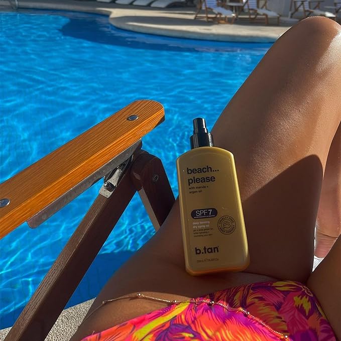 b.tan SPF 7 Deep Tanning Dry Spray | Beach... Please Tanning Oil - Get a Deep Bronze & Golden Tan, Deeply Nourishes Skin from Marula & Argan Oil, Hint of Self Tan, Vegan, Cruelty Free, 236ml