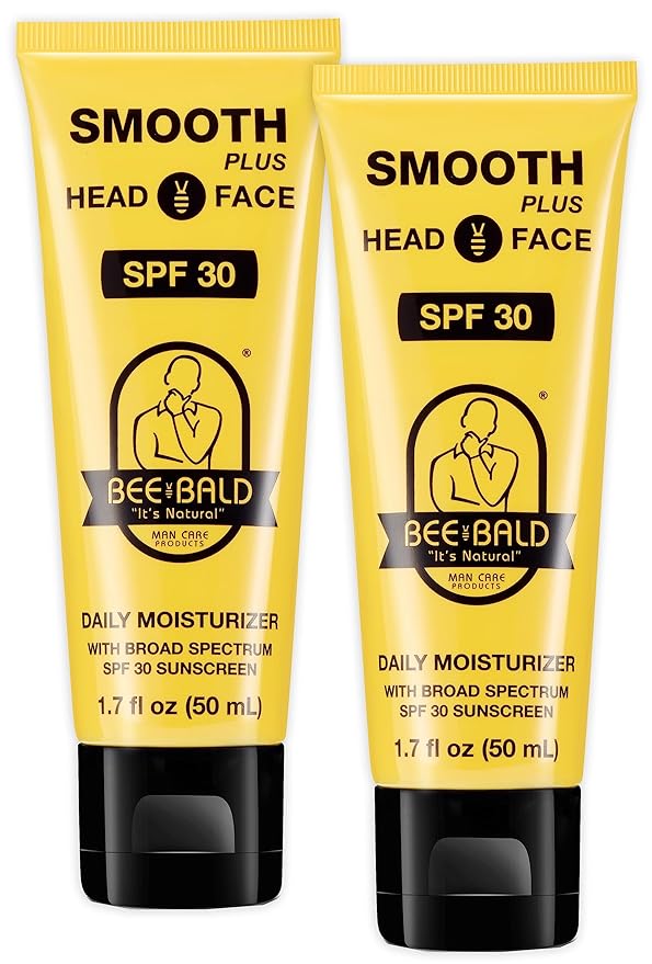 Bee Bald SMOOTH PLUS Daily Moisturizer w/SPF 30 Broad Spectrum Sunscreen Tones, Hydrates & Moisturizes While Protecting Skin From The Sun's Harmful UVA/UVB Rays, 1.7 Fl Oz Each (Pack of 2)