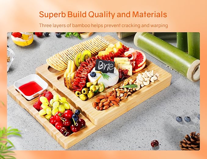 Charcuterie Boards, Thereye Cheese Board with Knife Set, Bamboo Charcuterie Board Set, Gifts for Women, Wedding Gifts, House Warming Gifts, Bridal Shower Gift (Extra Large)