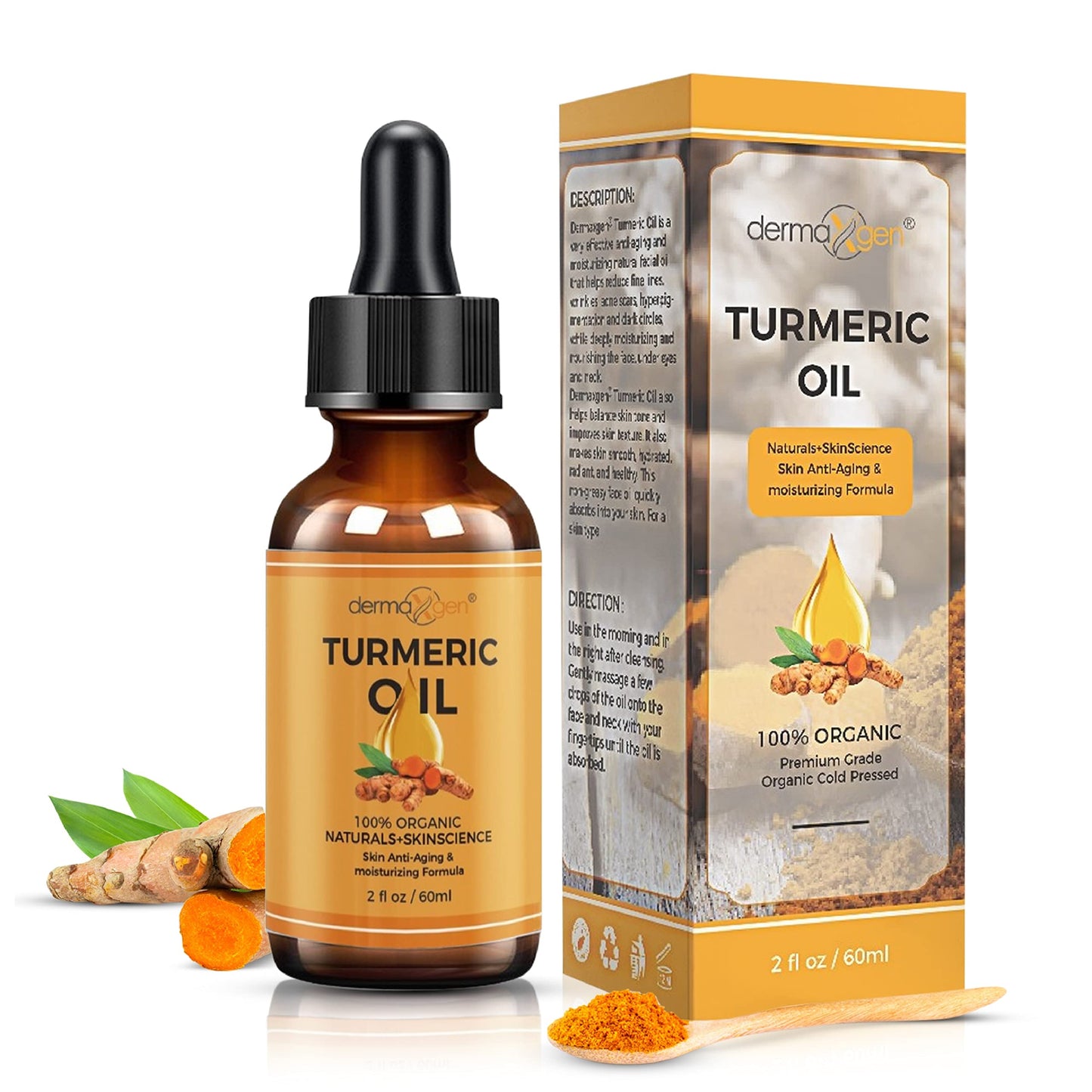 Turmeric Oil & Kojic Acid Soap Skincare Bundle – Organic Face Oil (2 fl oz) + Brightening Soap Bars with Vitamin C & Botanical Extracts (4 x 5 oz) – Daily Glow & Hydration Set for Face & Body