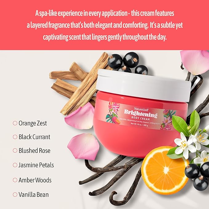 NATURE WELL Brightening Body Cream, Infused with Radiance-Boosting Antioxidant-Rich Vitamin C & Ultra-Hydrating Mango Butter, Refreshing Scent & Fast-Absorbing Luminous Finish, 10 oz