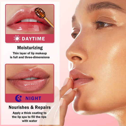 AOAZXBB 4 PCS Bee Lip Balm Honey Pot Honey Lip Balm,Honey Strawberry Watermelon Apple Lip Mask,Sleeping Lip Mask Reduces Lip Lines,Hydrating Exfoliating Lip Balm