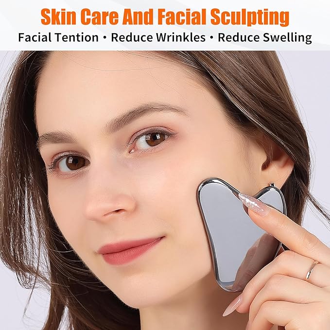 2Pcs Stainless Steel Gua Sha Facial Tools Set, Metal Face Comb Detail Skin Care Tools, Body and Face Gua Sha Sculpting for Tighten Skin Lymphatic Drainage