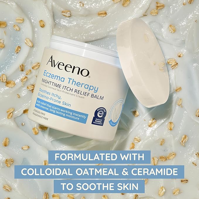 Aveeno Eczema Therapy Nighttime Itch Relief Balm, Eczema Cream for Body, Moisturizing Colloidal Oatmeal & Ceramide Formula, Fragrance Free, Soothing Dry Itchy Skin, 11 fl oz