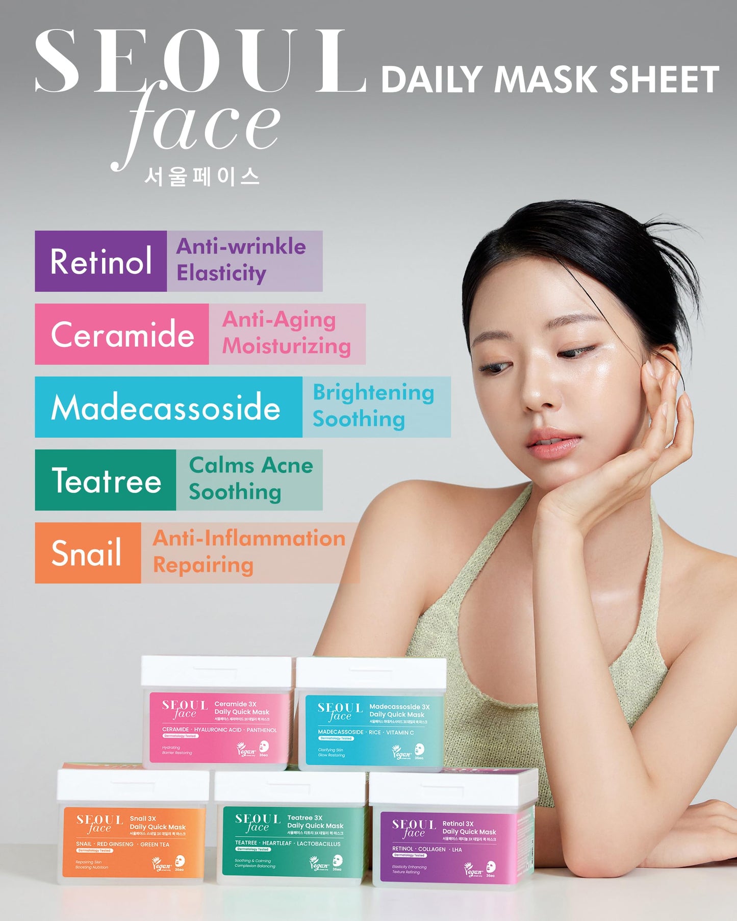 DERMAL Seoul Face Retinol 3X Daily Quick Mask 36 Sheet – Korean Skincare Vegan Tencel Facial Masks - Anti Aging, Wrinkle Improvement Mask Sheets with Collagen, LHA, Peptide